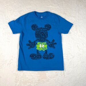 Disney Parks Kids Mickey Mouse Typography Graphic T-Shirt Blue Size L